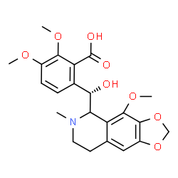 ChemSpider 2D Image | 6-[(S)-Hydroxy(4-methoxy-6-methyl-5,6,7,8-tetrahydro[1,3]dioxolo[4,5-g]isoquinolin-5-yl)methyl]-2,3-dimethoxybenzoic acid | C22H25NO8