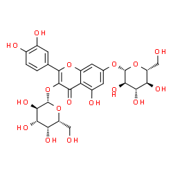 ChemSpider 2D Image | 2-(3,4-Dihydroxyphenyl)-7-(beta-D-glucopyranosyloxy)-5-hydroxy-4-oxo-4H-chromen-3-yl beta-D-galactopyranoside | C27H30O17