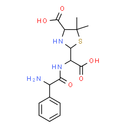 ChemSpider 2D Image | 2-[{[Amino(phenyl)acetyl]amino}(carboxy)methyl]-5,5-dimethyl-1,3-thiazolidine-4-carboxylic acid | C16H21N3O5S