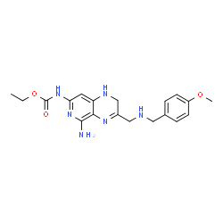 ChemSpider 2D Image | Ethyl (5-amino-3-{[(4-methoxybenzyl)amino]methyl}-1,2-dihydropyrido[3,4-b]pyrazin-7-yl)carbamate | C19H24N6O3