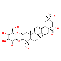 ChemSpider 2D Image | (2beta,3beta,5xi,18alpha)-3-(beta-D-Glucopyranosyloxy)-2,23-dihydroxyolean-12-ene-28,29-dioic acid | C36H56O12