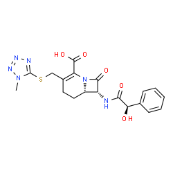 ChemSpider 2D Image | (6S,7R)-7-{[(2R)-2-Hydroxy-2-phenylacetyl]amino}-3-{[(1-methyl-1H-tetrazol-5-yl)sulfanyl]methyl}-8-oxo-1-azabicyclo[4.2.0]oct-2-ene-2-carboxylic acid | C19H20N6O5S