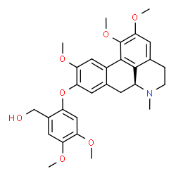 ChemSpider 2D Image | (4,5-Dimethoxy-2-{[(6aS)-1,2,10-trimethoxy-6-methyl-5,6,6a,7-tetrahydro-4H-dibenzo[de,g]quinolin-9-yl]oxy}phenyl)methanol | C29H33NO7