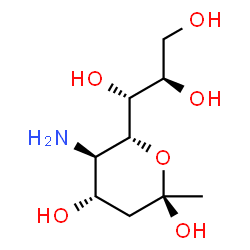ChemSpider 2D Image | (6R)-5-Amino-1,3,5-trideoxy-6-[(1R,2R)-1,2,3-trihydroxypropyl]-alpha-L-threo-hex-2-ulopyranose | C9H19NO6