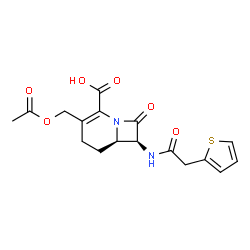 ChemSpider 2D Image | (6R,7S)-3-(Acetoxymethyl)-8-oxo-7-[(2-thienylacetyl)amino]-1-azabicyclo[4.2.0]oct-2-ene-2-carboxylic acid | C17H18N2O6S