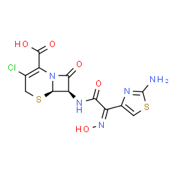 ChemSpider 2D Image | (6R,7R)-7-{[(2Z)-2-(2-Amino-1,3-thiazol-4-yl)-2-(hydroxyimino)acetyl]amino}-3-chloro-8-oxo-5-thia-1-azabicyclo[4.2.0]oct-2-ene-2-carboxylic acid | C12H10ClN5O5S2