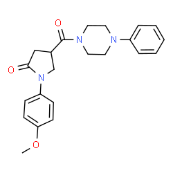 ChemSpider 2D Image | 1-(4-Methoxyphenyl)-4-[(4-phenyl-1-piperazinyl)carbonyl]-2-pyrrolidinone | C22H25N3O3