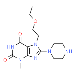 ChemSpider 2D Image | 7-(2-Ethoxyethyl)-3-methyl-8-(1-piperazinyl)-3,7-dihydro-1H-purine-2,6-dione | C14H22N6O3