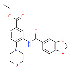 ChemSpider 2D Image | Ethyl 3-[(1,3-benzodioxol-5-ylcarbonyl)amino]-4-(4-morpholinyl)benzoate | C21H22N2O6