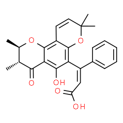 ChemSpider 2D Image | (2Z)-3-[(2R,3R)-5-Hydroxy-2,3,8,8-tetramethyl-4-oxo-3,4-dihydro-2H,8H-pyrano[2,3-f]chromen-6-yl]-3-phenylacrylic acid | C25H24O6