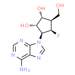 ChemSpider 2D Image | (1R,2S,3S,4R,5R)-3-(6-Amino-9H-purin-9-yl)-4-fluoro-5-(hydroxymethyl)-1,2-cyclopentanediol | C11H14FN5O3