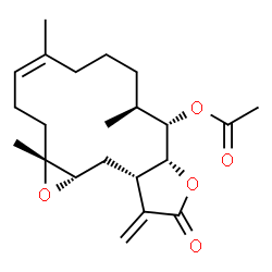 ChemSpider 2D Image | (1aR,4Z,9S,10S,10aR,13aS,14aS)-1a,5,9-Trimethyl-13-methylene-12-oxo-1a,2,3,6,7,8,9,10,10a,12,13,13a,14,14a-tetradecahydrooxireno[4,5]cyclotetradeca[1,2-b]furan-10-yl acetate | C22H32O5