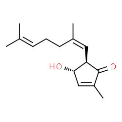 ChemSpider 2D Image | (4S,5R)-5-[(1Z)-2,6-Dimethyl-1,5-heptadien-1-yl]-4-hydroxy-2-methyl-2-cyclopenten-1-one | C15H22O2