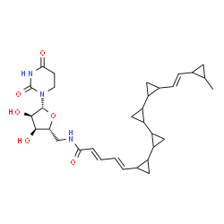 ChemSpider 2D Image | 5'-Deoxy-5'-{[(2E,4E)-5-{2'''-[(E)-2-(2-methylcyclopropyl)vinyl]-1,1':2',1'':2'',1'''-quater(cyclopropan)-2-yl}-2,4-pentadienoyl]amino}-5,6-dihydrouridine | C32H43N3O6