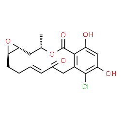 ChemSpider 2D Image | (1aR,4E,14S,15aR)-8-Chloro-9,11-dihydroxy-14-methyl-1a,14,15,15a-tetrahydro-2H-oxireno[e][2]benzoxacyclotetradecine-6,12(3H,7H)-dione | C18H19ClO6