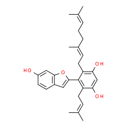 ChemSpider 2D Image | 1,3-Benzenediol, 4-[(2E)-3,7-dimethyl-2,6-octadienyl]-5-(6-hydroxy-2-benzofuranyl)-6-(3-methyl-2-butenyl)- | C29H34O4