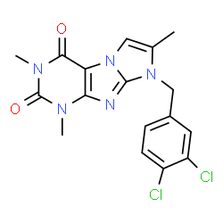 ChemSpider 2D Image | 8-(3,4-Dichloro-benzyl)-1,3,7-trimethyl-1H,8H-imidazo[2,1-f]purine-2,4-dione | C17H15Cl2N5O2
