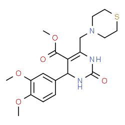 ChemSpider 2D Image | Methyl 4-(3,4-dimethoxyphenyl)-2-oxo-6-(4-thiomorpholinylmethyl)-1,2,3,4-tetrahydro-5-pyrimidinecarboxylate | C19H25N3O5S