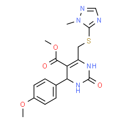 ChemSpider 2D Image | Methyl 4-(4-methoxyphenyl)-6-{[(1-methyl-1H-1,2,4-triazol-5-yl)sulfanyl]methyl}-2-oxo-1,2,3,4-tetrahydro-5-pyrimidinecarboxylate | C17H19N5O4S