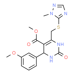 ChemSpider 2D Image | Methyl 4-(3-methoxyphenyl)-6-{[(1-methyl-1H-1,2,4-triazol-5-yl)sulfanyl]methyl}-2-oxo-1,2,3,4-tetrahydro-5-pyrimidinecarboxylate | C17H19N5O4S