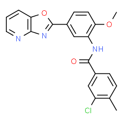 ChemSpider 2D Image | 3-Chloro-N-[2-methoxy-5-([1,3]oxazolo[4,5-b]pyridin-2-yl)phenyl]-4-methylbenzamide | C21H16ClN3O3