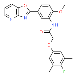 ChemSpider 2D Image | 2-(4-Chloro-3,5-dimethylphenoxy)-N-[2-methoxy-5-([1,3]oxazolo[4,5-b]pyridin-2-yl)phenyl]acetamide | C23H20ClN3O4