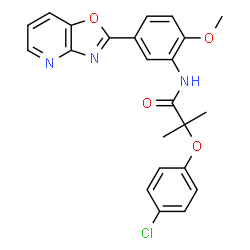 ChemSpider 2D Image | 2-(4-Chlorophenoxy)-N-[2-methoxy-5-([1,3]oxazolo[4,5-b]pyridin-2-yl)phenyl]-2-methylpropanamide | C23H20ClN3O4