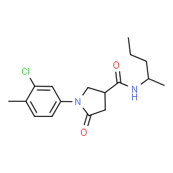 ChemSpider 2D Image | 1-(3-Chloro-4-methylphenyl)-5-oxo-N-(2-pentanyl)-3-pyrrolidinecarboxamide | C17H23ClN2O2