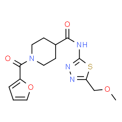 ChemSpider 2D Image | 1-(2-Furoyl)-N-[5-(methoxymethyl)-1,3,4-thiadiazol-2-yl]-4-piperidinecarboxamide | C15H18N4O4S