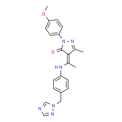 ChemSpider 2D Image | (4Z)-2-(4-Methoxyphenyl)-5-methyl-4-(1-{[4-(1H-1,2,4-triazol-1-ylmethyl)phenyl]amino}ethylidene)-2,4-dihydro-3H-pyrazol-3-one | C22H22N6O2