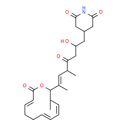 ChemSpider 2D Image | 4-{(6E)-2-Hydroxy-5-methyl-7-[(4Z,6E,10E)-3-methyl-12-oxooxacyclododeca-4,6,10-trien-2-yl]-4-oxo-6-octen-1-yl}-2,6-piperidinedione | C26H35NO6