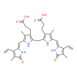 ChemSpider 2D Image | 3-[2-[[3-(2-carboxyethyl)-4-methyl-5-[(Z)-(4-methyl-5-oxo-3-vinyl-pyrrol-2-ylidene)methyl]-1H-pyrrol-2-yl]methyl]-4-methyl-5-[(Z)-(4-methyl-5-oxo-3-vinyl-pyrrol-2-ylidene)methyl]-1H-pyrrol-3-yl]propanoic acid | C33H36N4O6