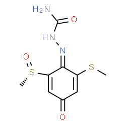 ChemSpider 2D Image | (2Z)-2-{2-(Methylsulfanyl)-6-[(S)-methylsulfinyl]-4-oxo-2,5-cyclohexadien-1-ylidene}hydrazinecarboxamide | C9H11N3O3S2