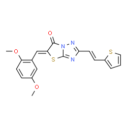 ChemSpider 2D Image | (5Z)-5-(2,5-Dimethoxybenzylidene)-2-[(E)-2-(2-thienyl)vinyl][1,3]thiazolo[3,2-b][1,2,4]triazol-6(5H)-one | C19H15N3O3S2