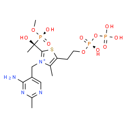 ChemSpider 2D Image | 3-[(4-Amino-2-methyl-5-pyrimidinyl)methyl]-2-{(1S)-1-hydroxy-1-[(S)-hydroxy(methoxy)phosphoryl]ethyl}-5-(2-{[(S)-hydroxy(phosphonooxy)phosphoryl]oxy}ethyl)-4-methyl-1,3-thiazol-3-ium | C15H26N4O11P3S