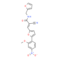 ChemSpider 2D Image | (2E)-2-Cyano-N-(2-furylmethyl)-3-[5-(2-methoxy-4-nitrophenyl)-2-furyl]acrylamide | C20H15N3O6