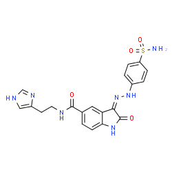 ChemSpider 2D Image | (3Z)-N-[2-(1H-Imidazol-4-yl)ethyl]-2-oxo-3-[(4-sulfamoylphenyl)hydrazono]-5-indolinecarboxamide | C20H19N7O4S