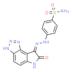 ChemSpider 2D Image | 4-[(2Z)-2-(7-Oxo-6,7-dihydro[1,2,3]triazolo[4,5-e]indol-8(1H)-ylidene)hydrazino]benzenesulfonamide | C14H11N7O3S
