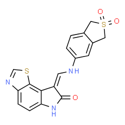 ChemSpider 2D Image | (8Z)-8-{[(2,2-Dioxido-1,3-dihydro-2-benzothiophen-5-yl)amino]methylene}-6,8-dihydro-7H-[1,3]thiazolo[5,4-e]indol-7-one | C18H13N3O3S2