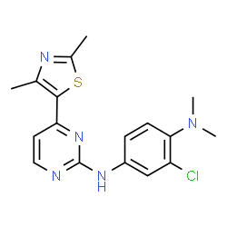 ChemSpider 2D Image | 2-Chloro-N~4~-[4-(2,4-dimethyl-1,3-thiazol-5-yl)-2-pyrimidinyl]-N~1~,N~1~-dimethyl-1,4-benzenediamine | C17H18ClN5S
