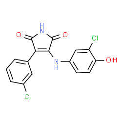 ChemSpider 2D Image | 3-[(3-Chloro-4-hydroxyphenyl)amino]-4-(3-chlorophenyl)-1H-pyrrole-2,5-dione | C16H10Cl2N2O3