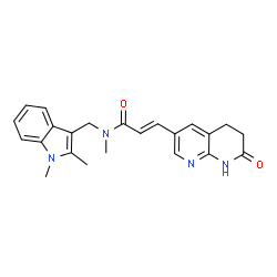 ChemSpider 2D Image | (2E)-N-[(1,2-Dimethyl-1H-indol-3-yl)methyl]-N-methyl-3-(7-oxo-1,5,6,7-tetrahydro-1,8-naphthyridin-3-yl)acrylamide | C23H24N4O2