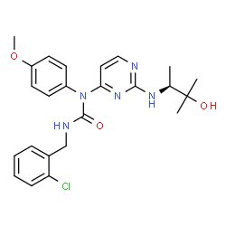 ChemSpider 2D Image | 3-(2-CHLOROBENZYL)-1-(2-{[(1S)-2-HYDROXY-1,2-DIMETHYLPROPYL]AMINO}PYRIMIDIN-4-YL)-1-(4-METHOXYPHENYL)UREA | C24H28ClN5O3