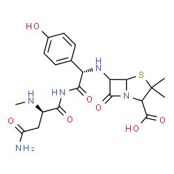 ChemSpider 2D Image | 6-({(1S)-1-(4-Hydroxyphenyl)-2-[(N~2~-methyl-D-asparaginyl)amino]-2-oxoethyl}amino)-3,3-dimethyl-7-oxo-4-thia-1-azabicyclo[3.2.0]heptane-2-carboxylic acid | C21H27N5O7S