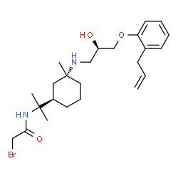 ChemSpider 2D Image | N-{2-[(1R,3R)-3-{[(2R)-3-(2-Allylphenoxy)-2-hydroxypropyl]amino}-3-methylcyclohexyl]-2-propanyl}-2-bromoacetamide | C24H37BrN2O3
