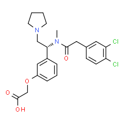 ChemSpider 2D Image | {3-[(1R)-1-{[(3,4-Dichlorophenyl)acetyl](methyl)amino}-2-(1-pyrrolidinyl)ethyl]phenoxy}acetic acid | C23H26Cl2N2O4