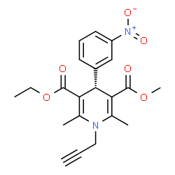 ChemSpider 2D Image | Ethyl methyl (4R)-2,6-dimethyl-4-(3-nitrophenyl)-1-(2-propyn-1-yl)-1,4-dihydro-3,5-pyridinedicarboxylate | C21H22N2O6