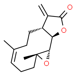 ChemSpider 2D Image | (1aR,4Z,7aR,10aR,10bS)-1a,5-Dimethyl-8-methylene-2,3,6,7,7a,8,10a,10b-octahydrooxireno[9,10]cyclodeca[1,2-b]furan-9(1aH)-one | C15H20O3