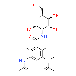 ChemSpider 2D Image | 2-({3-Acetamido-5-[acetyl(methyl)amino]-2,4,6-triiodobenzoyl}amino)-2-deoxy-beta-L-gulopyranose | C18H22I3N3O8