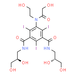 ChemSpider 2D Image | N,N'-Bis[(2R)-2,3-dihydroxypropyl]-5-[glycoloyl(2-hydroxyethyl)amino]-2,4,6-triiodoisophthalamide | C18H24I3N3O9